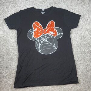 Women's Disney Black Tee Orange Bow and Web Design Minnie‎ Mouse head size large